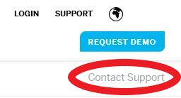 screenshot of Qualtrics Support page with "Contact Support" circled